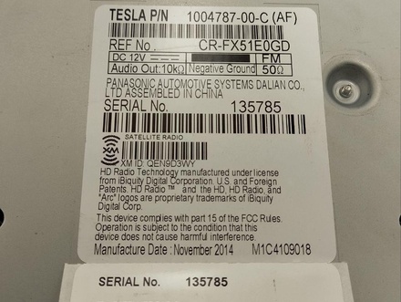 Tesla 100478700C MODEL S 2013 Radio unit