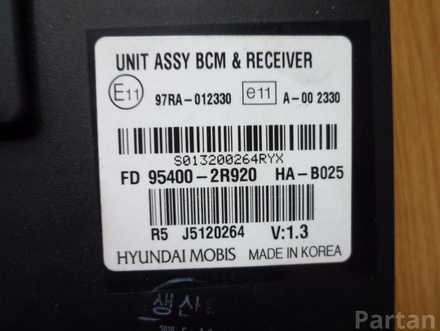 Hyundai 95400-2R920 / 954002R920 i30 (FD) 2010 Control unit for access and start authorisation (kessy)